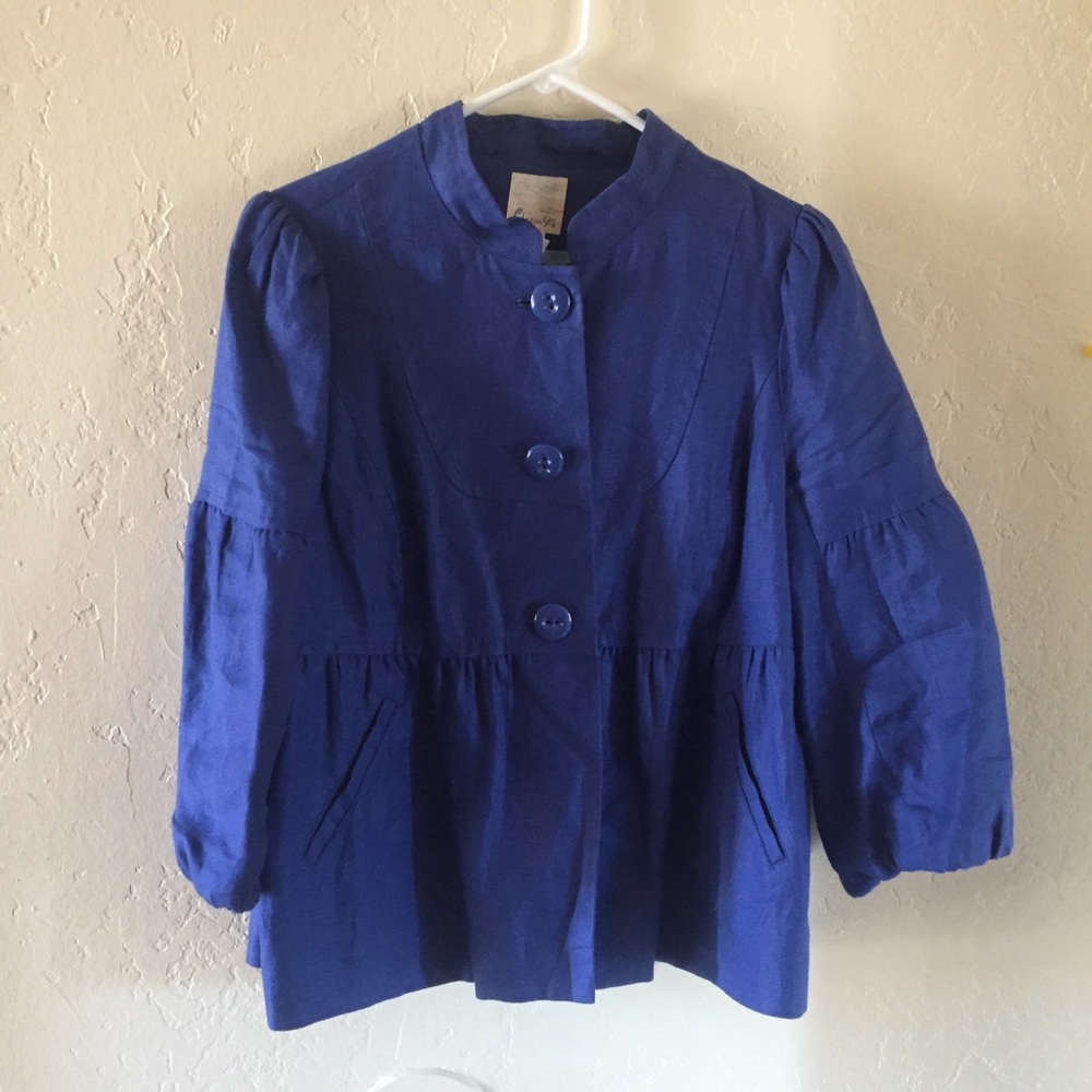 Anthropologie Elevenses blue Linen Blazer